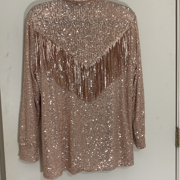 Blue B rose gold sequin fringe top size small worn once - Picture 5 of 8